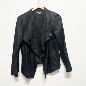 Vince Women's Genuine Leather Open Front Waterfall Collar Jacket Black Medium